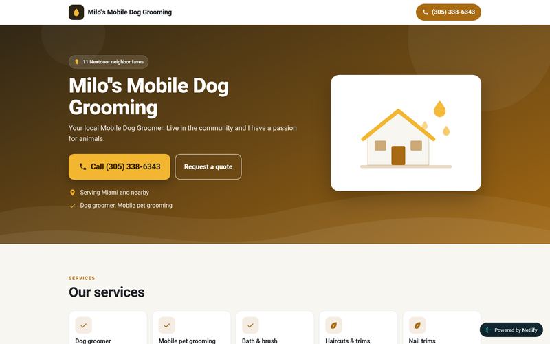 Milo's Mobile Dog Grooming sample website